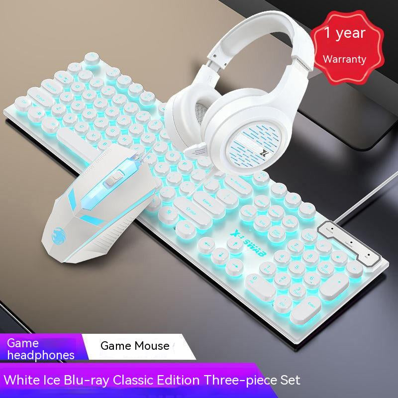 Retro-Inspired Wired Keyboard and Mouse Set with Round Key Design