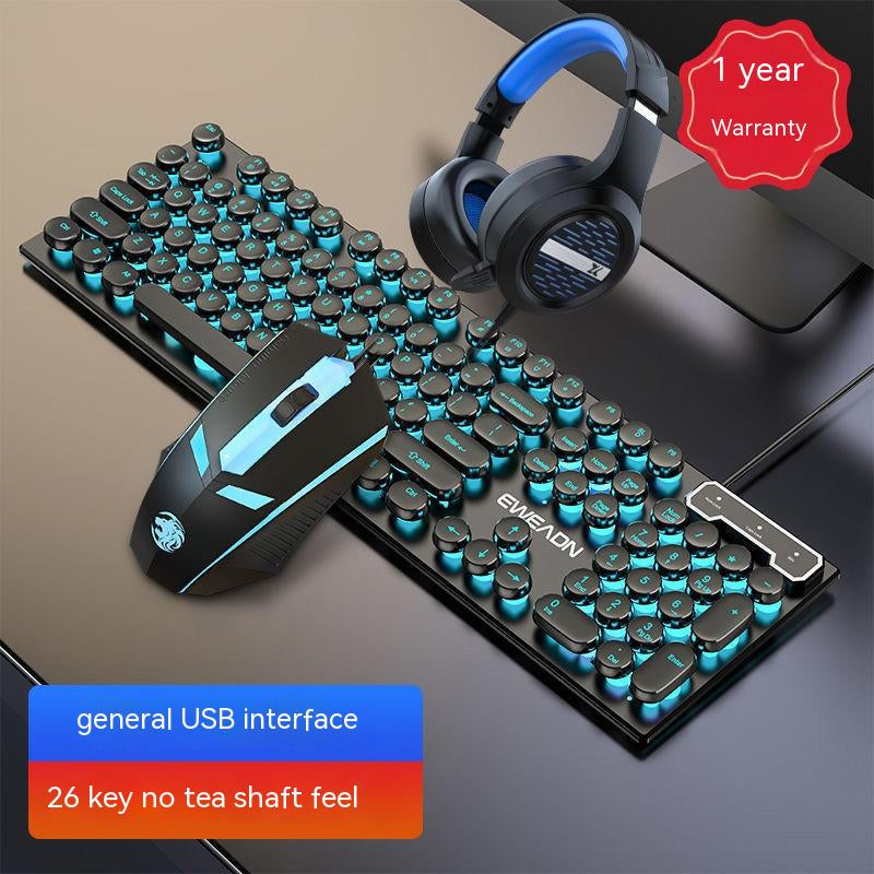 Retro-Inspired Wired Keyboard and Mouse Set with Round Key Design