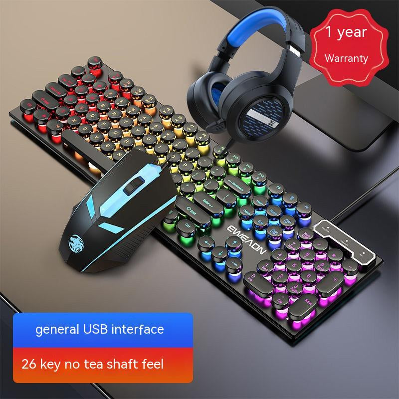 Retro-Inspired Wired Keyboard and Mouse Set with Round Key Design